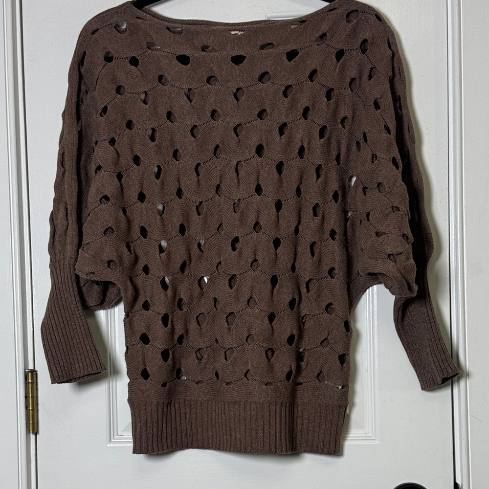 Fate Open Knit Sweater Brown Dolman Sleeve Y2K Boho Slouchy Pullover S